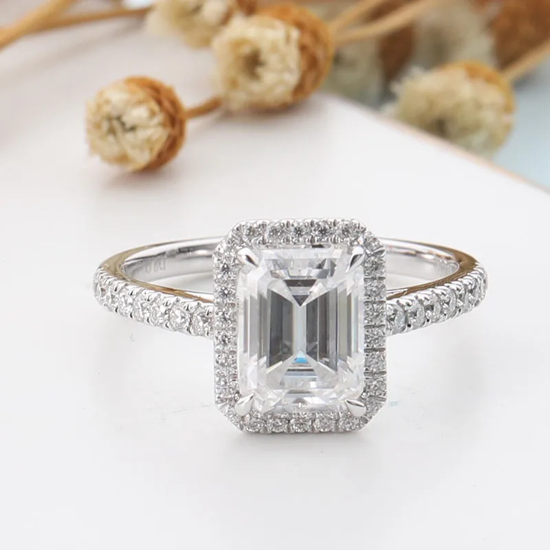 

CxsJeremy 2ct 6*8mm Emerald Cut Moissanite Engagement Ring For Women 18K Au750 White Gold Romantic Wedding Band Anniversary Gift