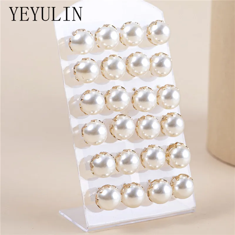 12 Pasang/Set Set Anting Mutiara Simulasi Putih untuk Perhiasan Wanita Anting Stud Bola Bulat Hadiah Perhiasan 7Mm 9Mm 11Mm