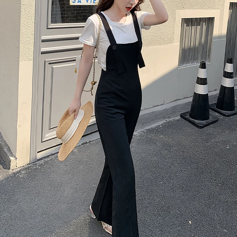 

Streetwear Split Jumpsuit Women 2022 Summer Spring High Waist Sleeveless Black Jumpsuits Overalls monos mujer