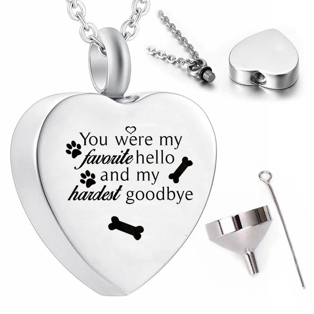 Dog paw pendant necklace stainless steel heart keepsake urn cremation jewelry souvenir pet dog ashes urn