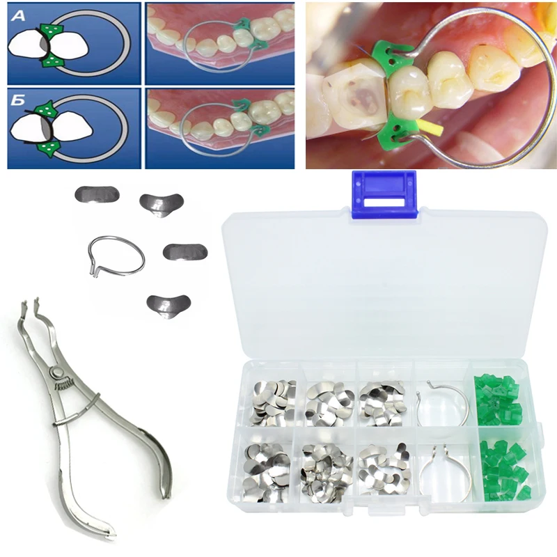 1 set Dental Sectional Contoured Matrices Matrix Ring with 40Pcs Delta Wedges Silicon Rubber Elastic Wedges Dentist Tools Lab