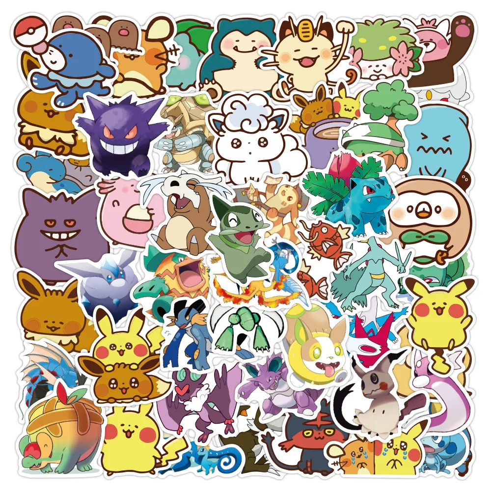 10/50pcs Kawaii Pokemon Anime Stickers Pikachu Stickers Laptop Suitcase Skateboard Guitar Phone Cartoon Stickers Kid Gift Toys