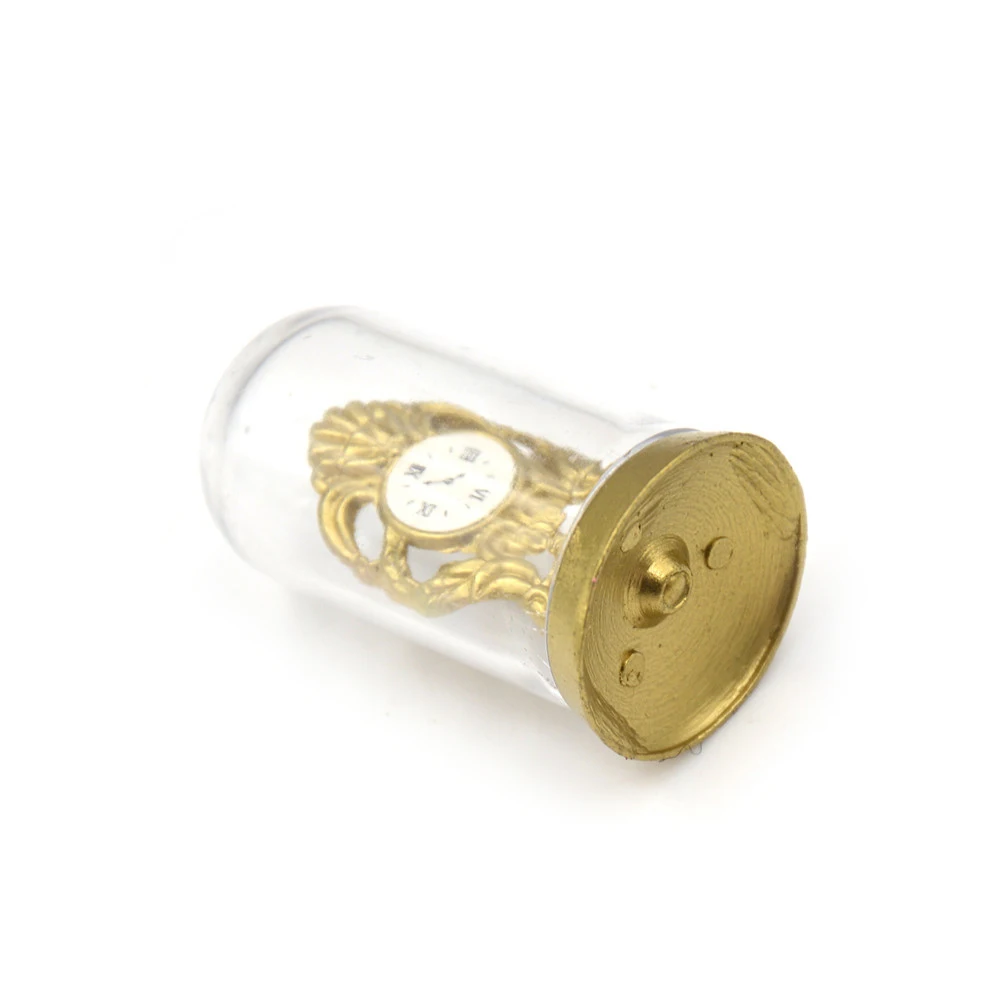 Maßstab 1:12 Elegante Gold Glas Dome Mantel Uhr Puppenhaus Miniaturen Dome Uhr