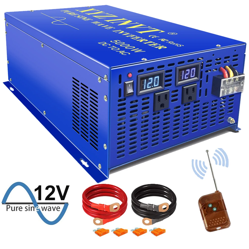 

XYZ INVT Power Converter Pure Sine Wave Inverter 5000w 12v 24v 36v 48v DC to AC 120v 240V with Wireless Remote Switch Home Use