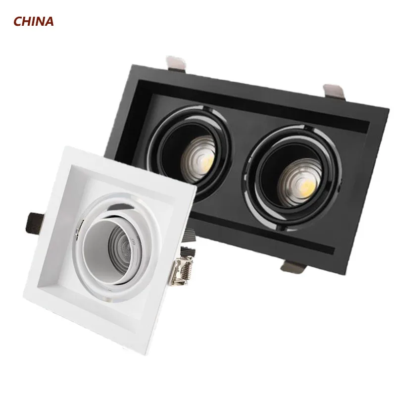 

Zoom light COB Double head single head embedded spotlight LED Ceiling light Convertor adjustable square grille down light black