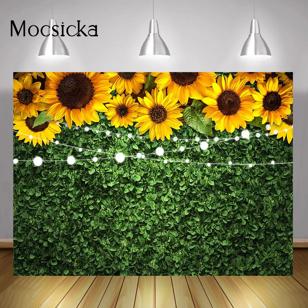 Sunflowers Green Grass Wall Photography Backdrop Happy Birthday Party Background Newborn Adult Portrait Photo Studio Photocall