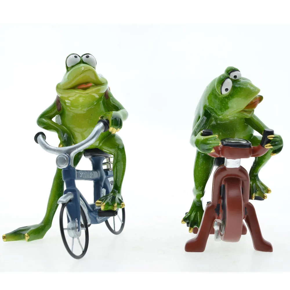 Animal Resin Running Sport Shower Frog MYBLUE  Kawaii Garden Figurine Miniature Nordic Home Room Table Decoration Accessories