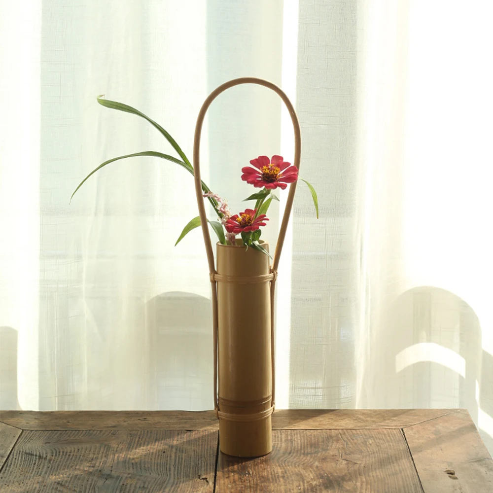 Chinese Style Original Ecology Bamboo Flower Basket Water Storage Hanging Flower Plants Vase Indoor Decoration For Home Hotel