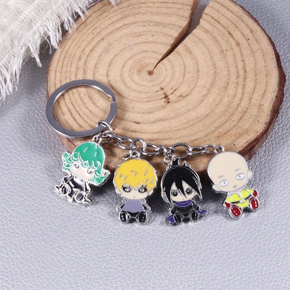 Anime One Punch Man Enamel Keychain Cartoon Saitama Genos Tatsumaki Figure Pendant Keyring For Fans Cosplay Props Jewelry