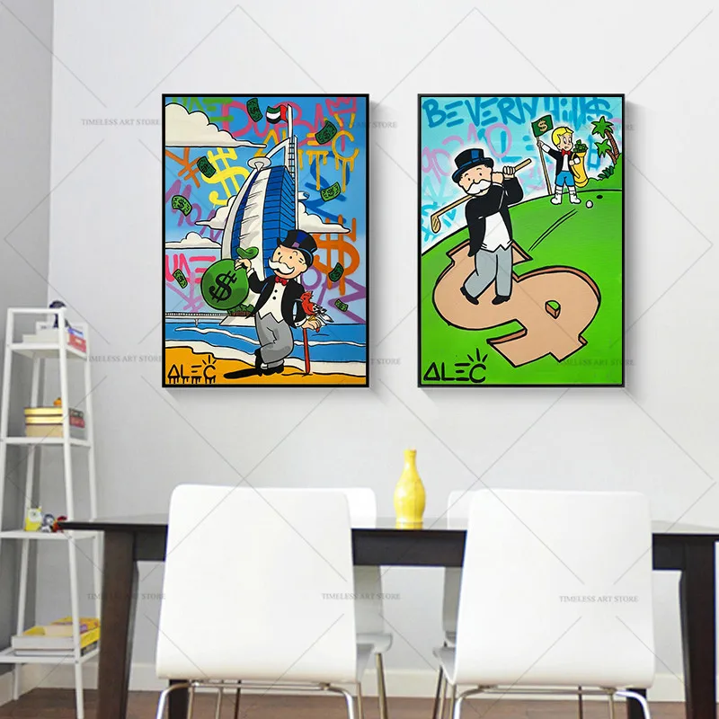 Alec Graffiti Monopoly Millionaire Money Street Art Canvas Prints Painting Wall Art Pictures for Living Room Decoration - view 3