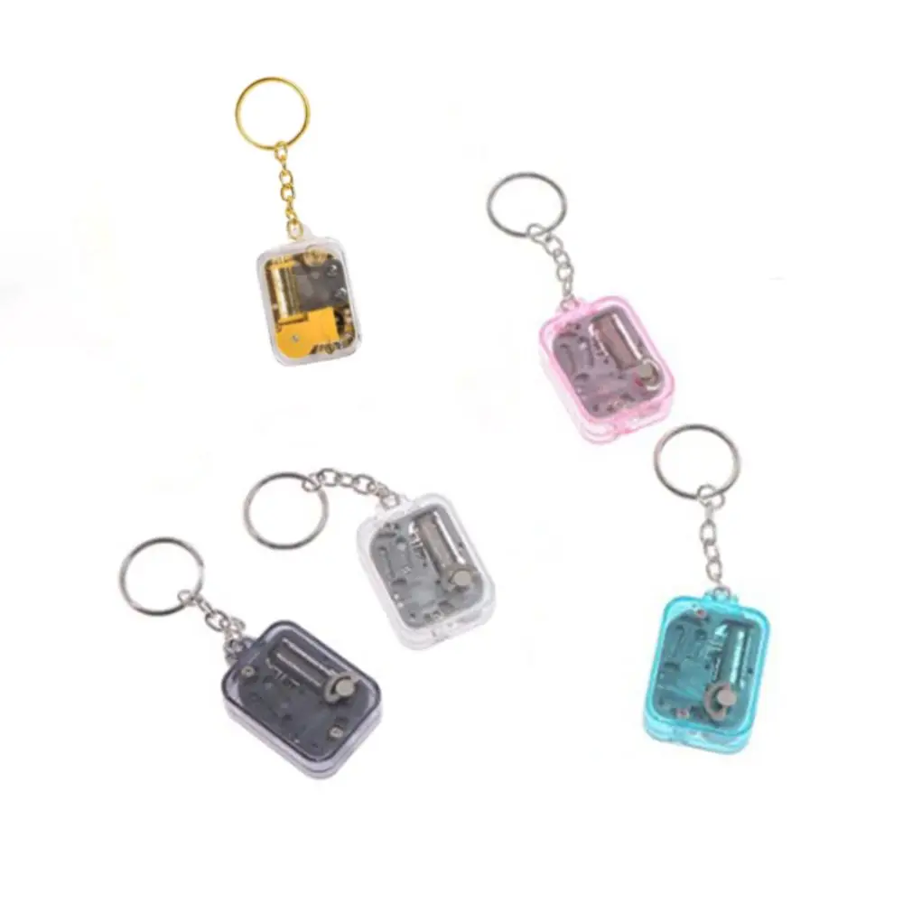 Luxury Music Keychain Women Men Acrylic Mini Music Box Movement Key Ring Musical Instrument Toy Car Bag Pendant Charms Jewelry