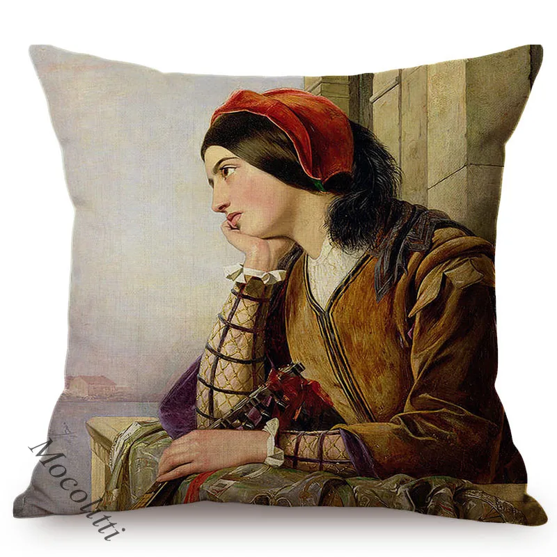 Woman In Love Nordic Vintage Oil Painting Art throw Pillow Case Beautiful Girl Reading Love Letter Sofa Decorative Cushion Cover