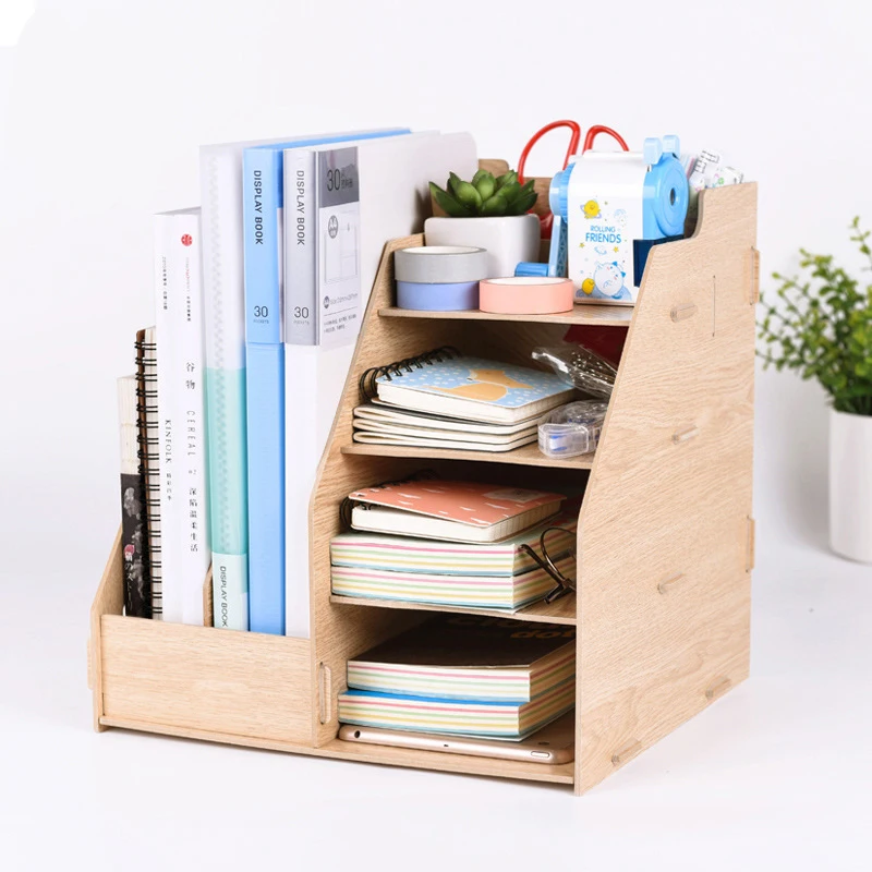 Wooden File Rack Storage Box Large Capacity Thickened File Folder Bussiness Office Supplies Desk Organizer Pen Holder Folder