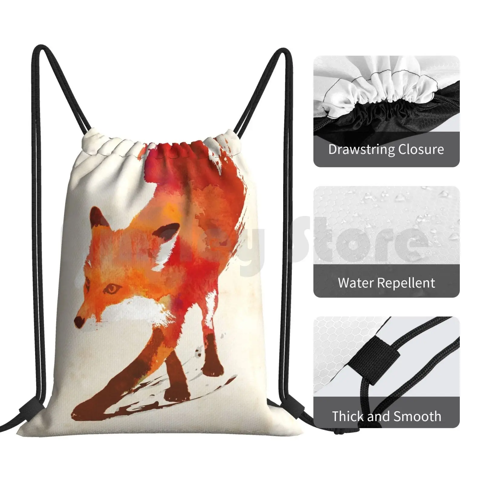 Vulpes Vulpes Backpack Drawstring Bags Gym Bag Waterproof Fox Watercolor Nature