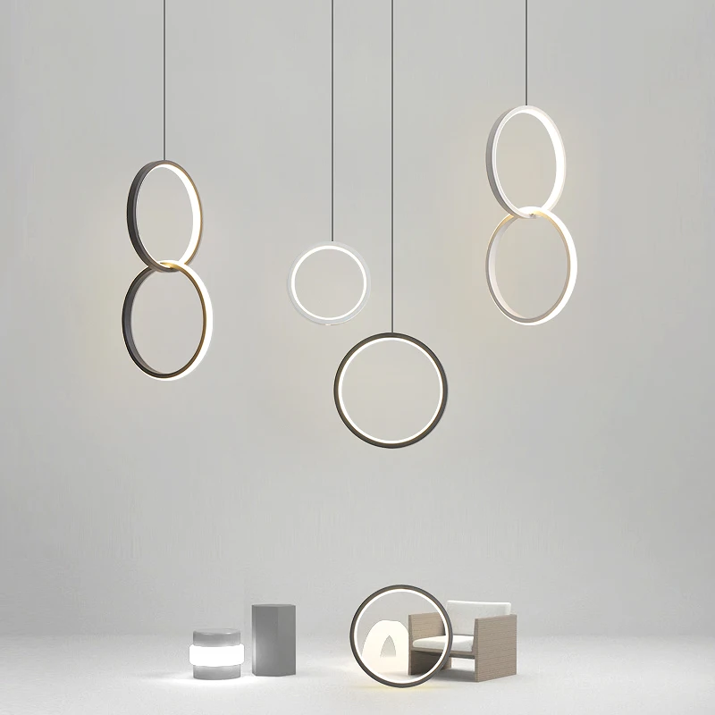 

Modern LED Ring Chandelier Creative Led Hanging Lamp Pendant Chandelier Restaurant Kitchen Stairs Cafe Bar Decora