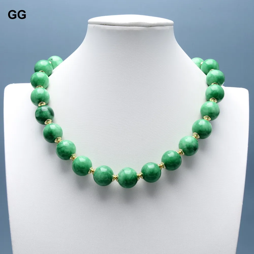 GuaiGuai Jewelry 16MM Green Jades Stone Gold Color Plated CZ Clasp Chokers Necklace Bracelet Earrings Sets Handmade For Wome