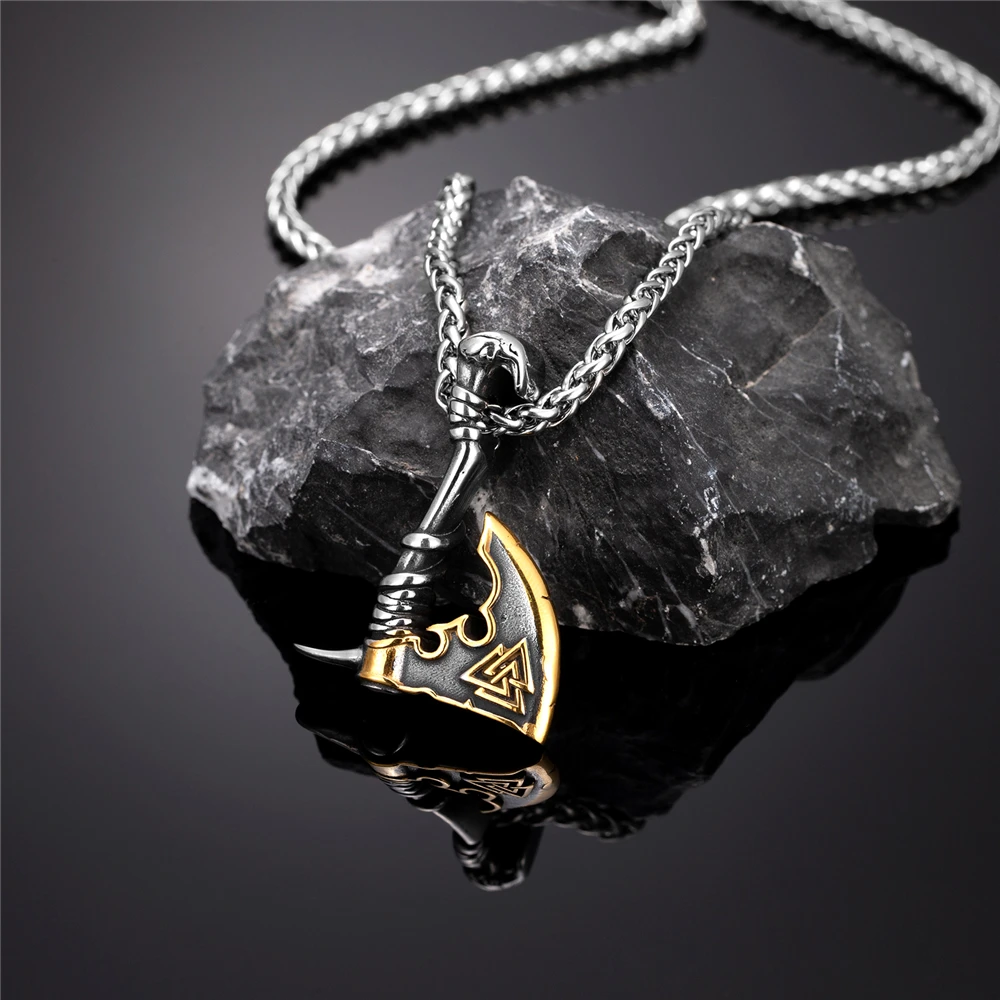 Herren-Halskette aus Edelstahl mit Wikinger-Thor-Hammer-Anhänger, doppelseitiger nordischer Anker-Amulett-Anhänger, skandinavischer Vintage-Schmuck. – Detail 7