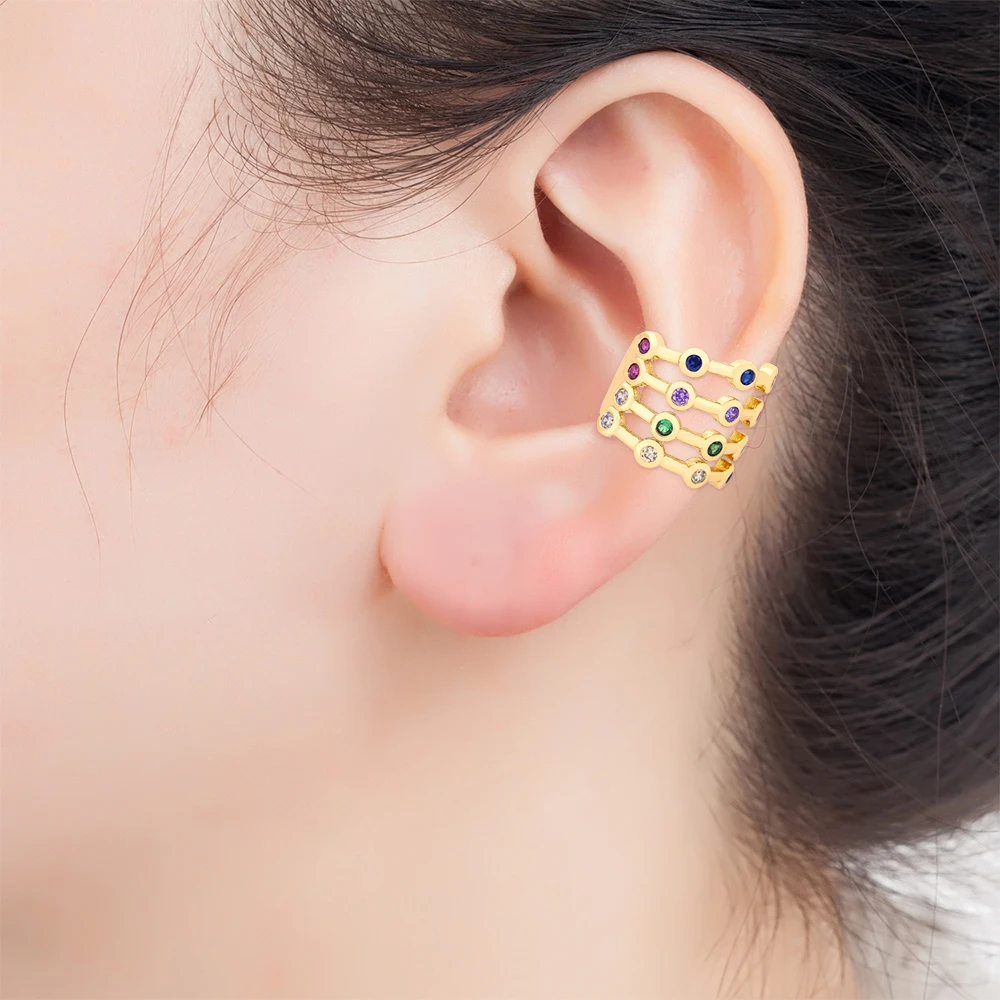 Nidin New Fashion 13 Styles Copper Zircon Wrap Earring Tragus Body Jewelry Ear Cuff Clip Nose Ring Fake Piercing Snug Earrings