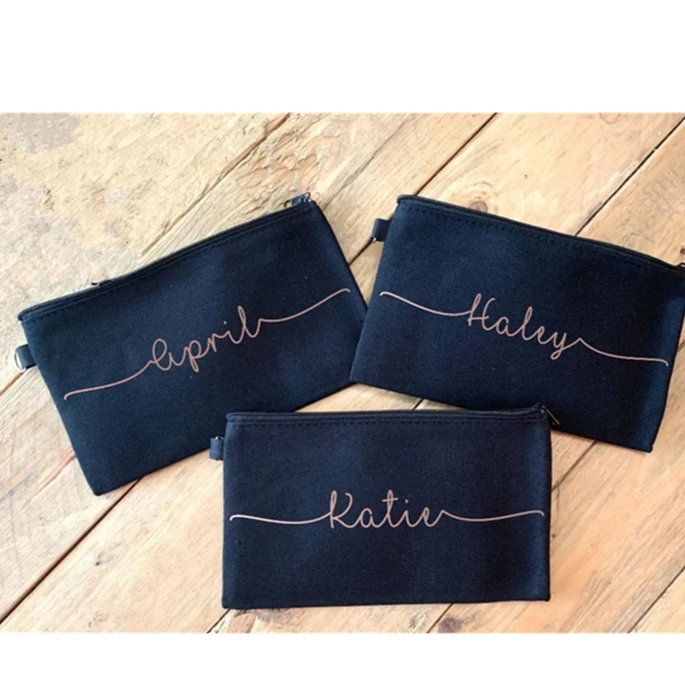 

Personalized names Bridesmaid Makeup Bag,biack Bridal Party Proposal gift bag, Bridal Cosmetic Bag, Custom Monogram make up Bag