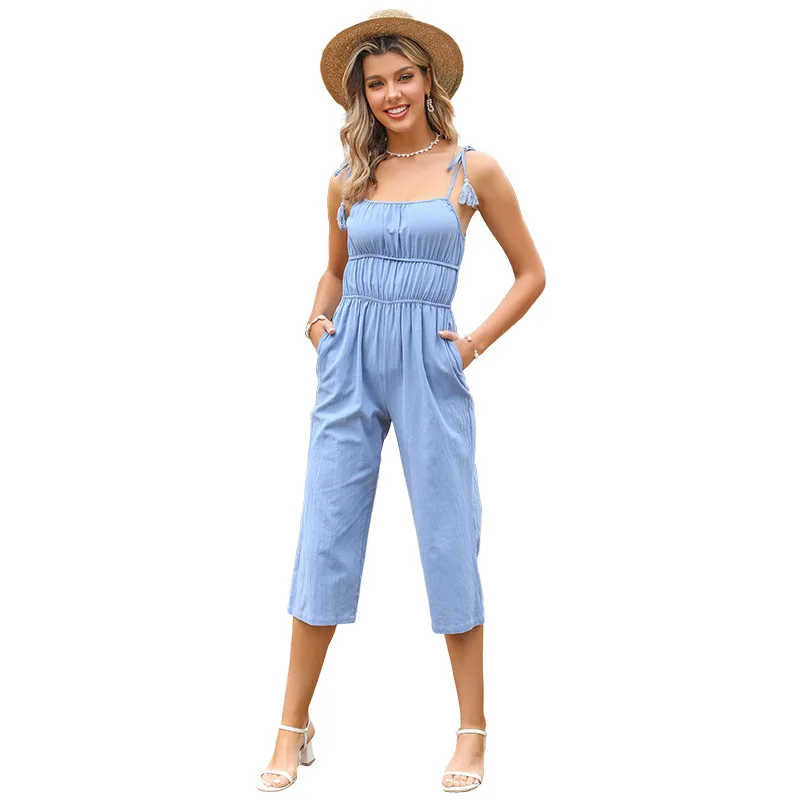 2023 Summer Casual Women Jumpsuits Ladies Clothes Sling Sleeveless Playsuit Party Jumpsuit Romper Trousers Womens Playsuits