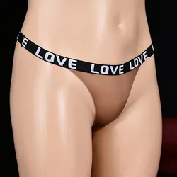 Plus Size Unisex Sheer See Through G-string HIgh Waist Thin Letter T-Back Underwear Oil Thong Seamless Bottom COCK Ring Gay wear