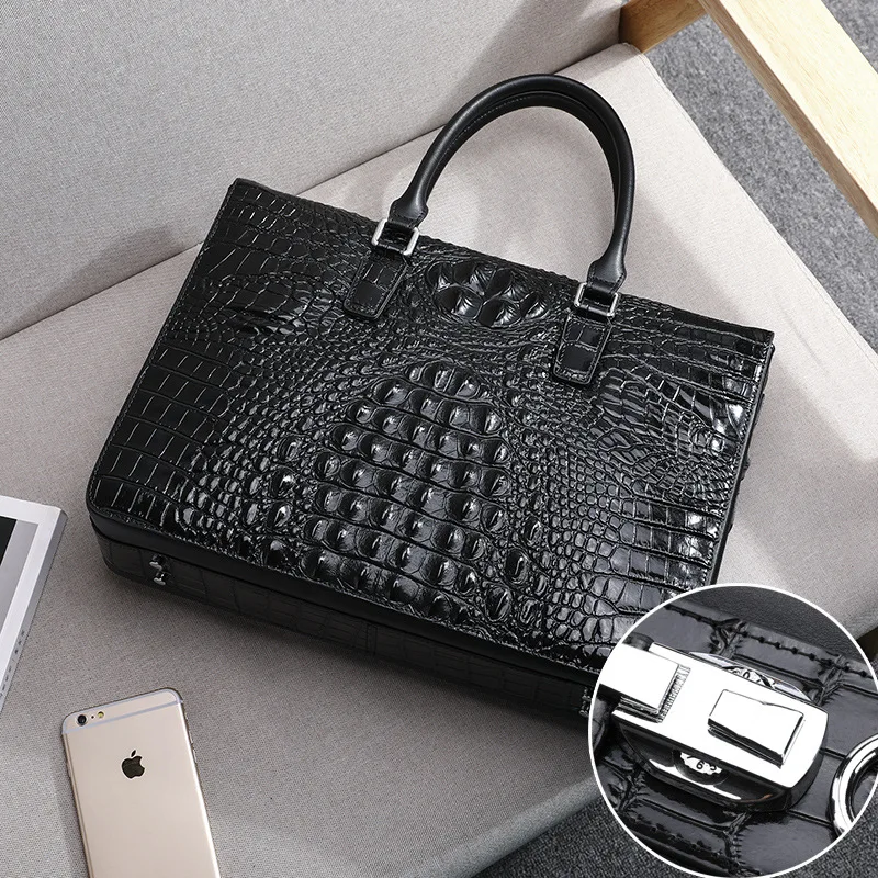 Password Lock Men Bag Genuine Leather Alligator Pattern Men's Briefcase Laptop Shoulder Bags High Quality Men Handbag Business