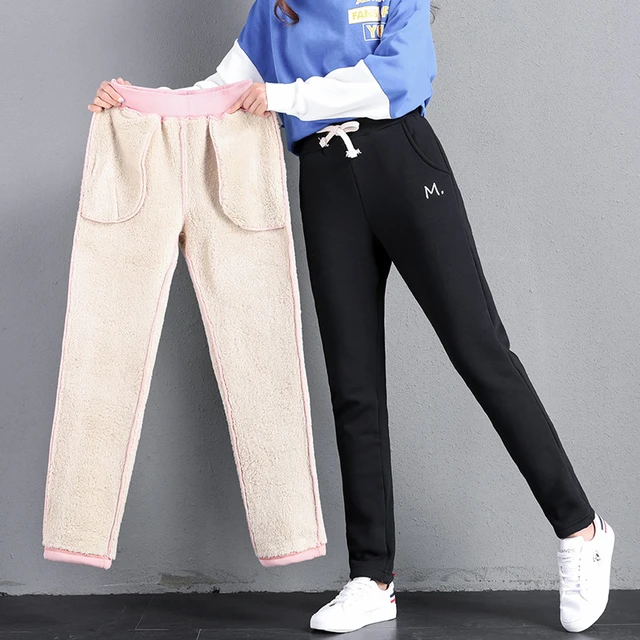 2021 Pants Women Easy Cuffless Sweatpants Winter Thickness Keep Warm Trousers Pocket Embroidery Pants Harajuku Pantalon Femme Pants Capris AliExpress