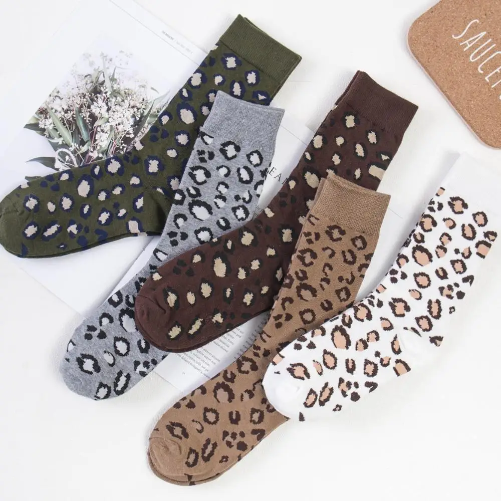 Socks Women New Style All Seasons Leopord Pattern High Quality Combed Cotton Harajuku Kawaii Street Female Middle tube Socks