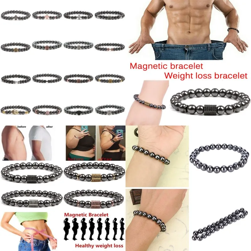 Weight Loss Bracelet Round Magnetic Stone Therapy Slimming Hand Chain Hematite Stretch Magnet Bracelet Jewelry Health Care