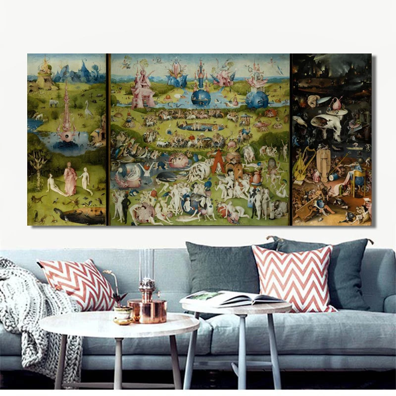 The Garden of Earthly Delights Bosch Hieronymus Oil Painting Canvas Posters and Prints Cuadros Wall Art Pictures For Living Room