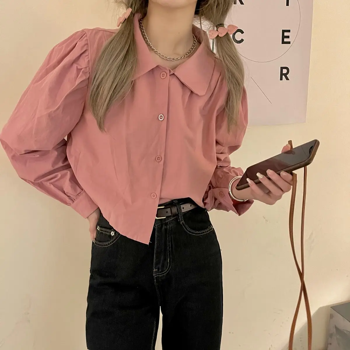 Shirts Women Solid Simple Girls Lovely All-match Cropped Design Tops Popular Tender Basic Vintage Holiday Clothing Ulzzang New