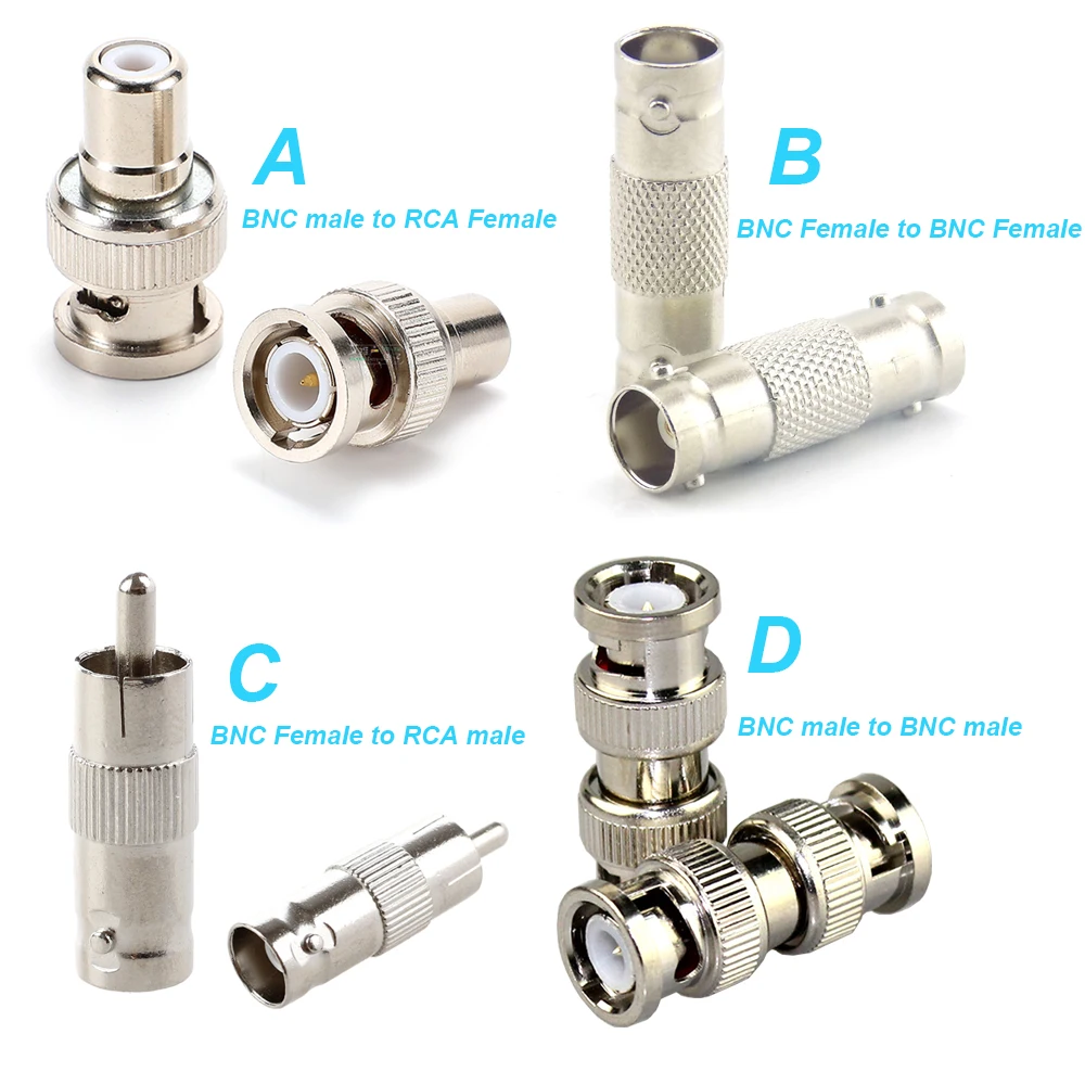 HKBTM BNC Female Connector to Female BNC Male to Male RCA Female BNC Female to RCA Male Adapter Plug for System CCTV Camera