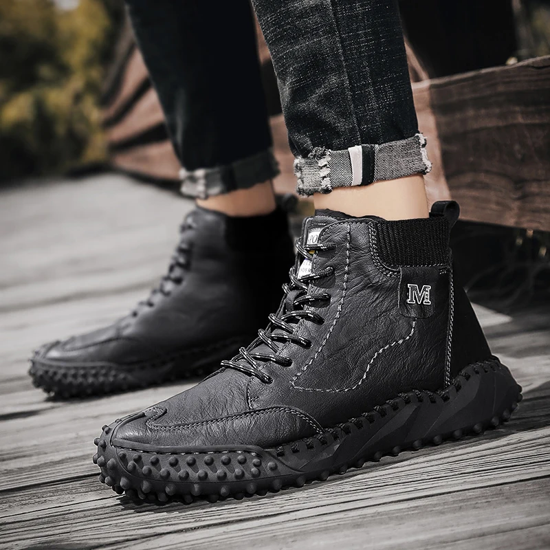 New Winter Waterproof Men Boots Plush Warm Snow Boots Outdoor Non-slip Men Ankle Work Boots Men\'s Motorcycle Boots Botas Hombre