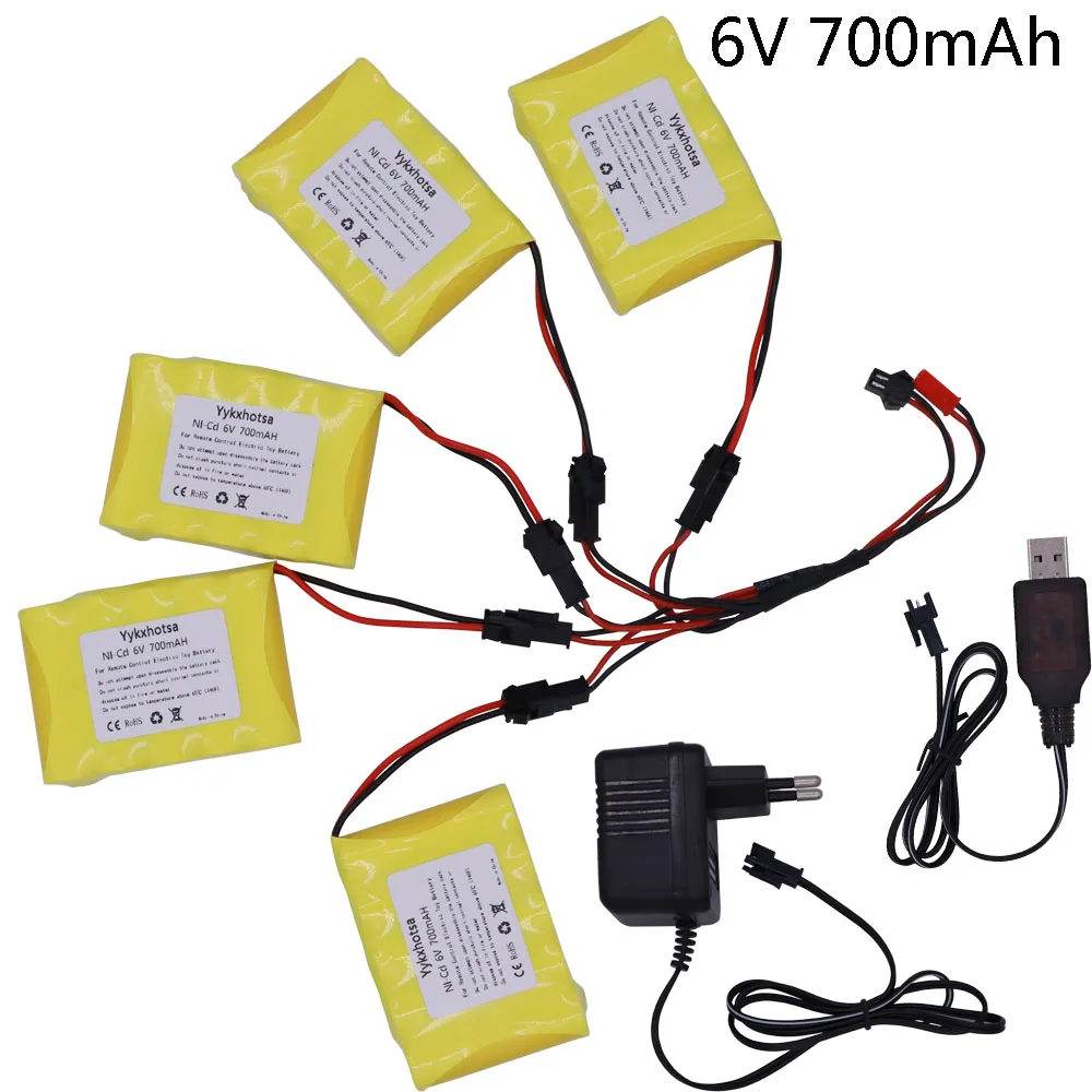 6V 700mah NiCD Battery SM Plug and Charger For Rc toys Cars Tanks Trains Robots Boats Guns 6V AA Battery Pack