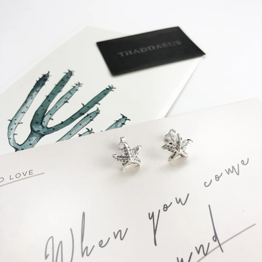 Starfish Pave Stud Earring Europe Style Fashion Trendy Jewelry For Women Girls Gift 925 Sterling Silver