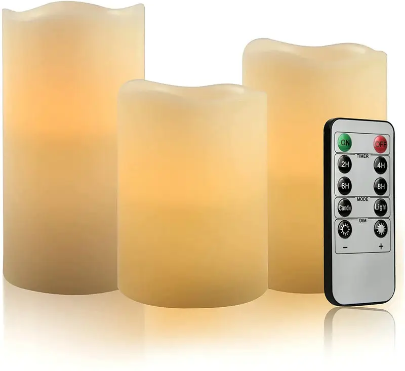 Pack Van 3 Golvende Rand Vlamloze Flickering Led Pijler Kaars Afstandsbediening W/Timer Paraffine Bruiloft Thuis Bar Tafel decorati-Amber