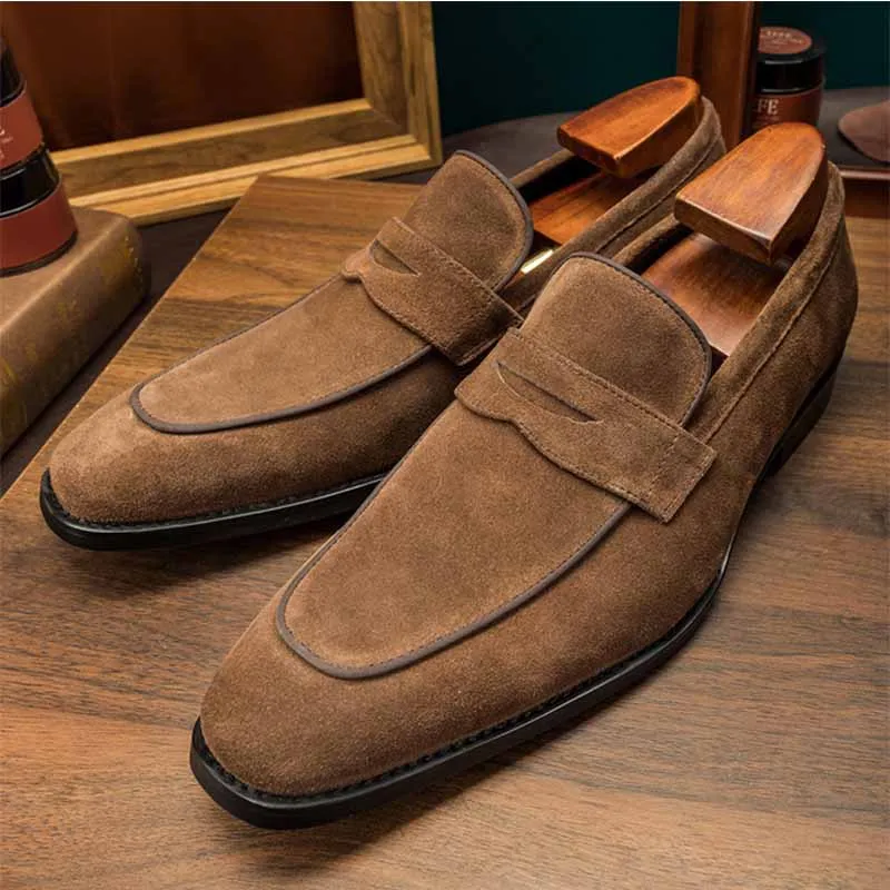 Sipriks Autumn Men's Casual Loafers Brown Cow Suede Shoes Slip On Penny Loafer Fashion Male Wedding Shoe Topsiders Daily Sneaker