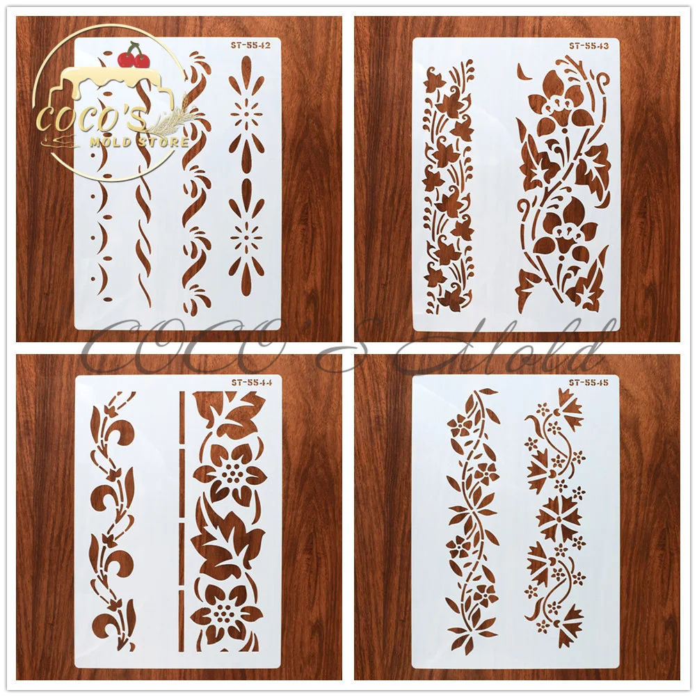 A4 Size Rattan/Flower Leaf  Plastic Cake Stencils Diy Painting Templates Cake Decorating Tools Kitchen Pastry Supplies Bakeware