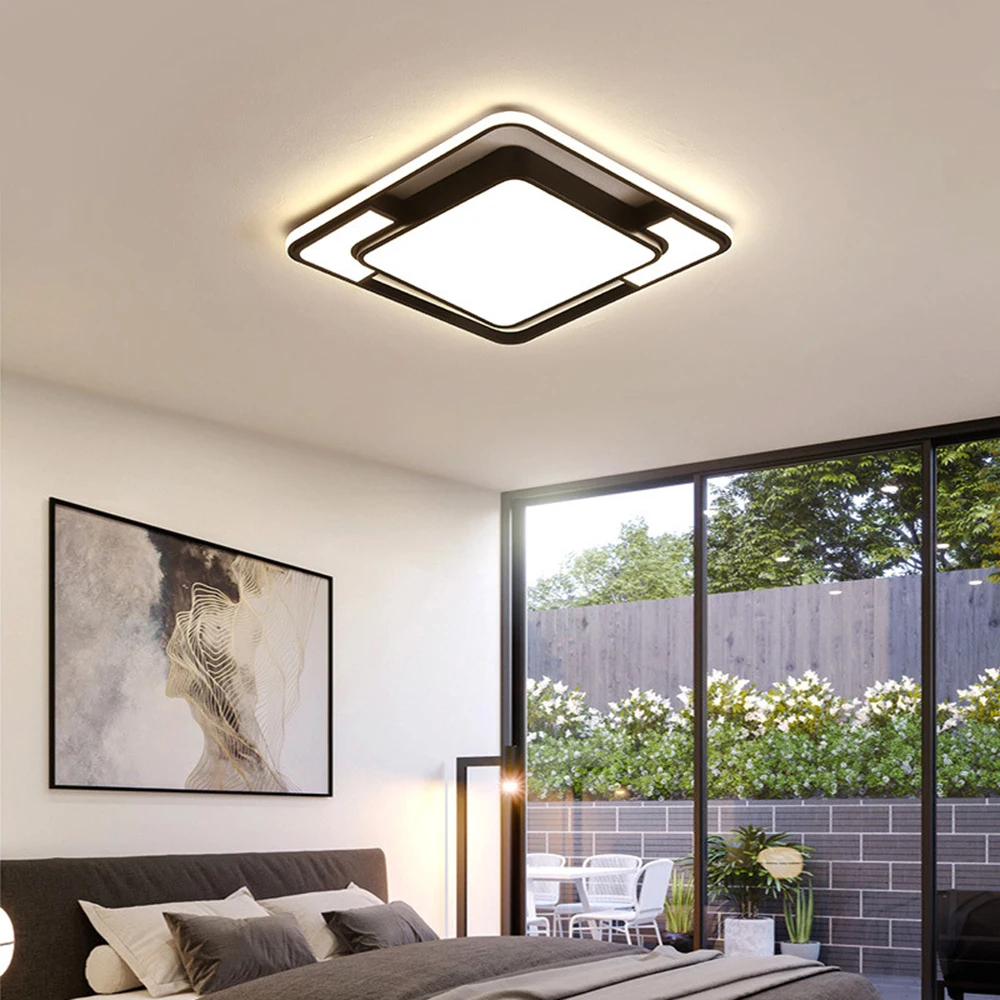 Modern Led Flush Mount Ceiling Light Fixture with Remote Control  Black Dimmable Ceiling Lamp for Kitchen Bedroom Living Room