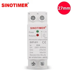 MINI Size 27mm 230V AC 63A Din Rail Automatic Recovery Reconnect Over Under Voltage Relay Protective Breaker Voltage Protector