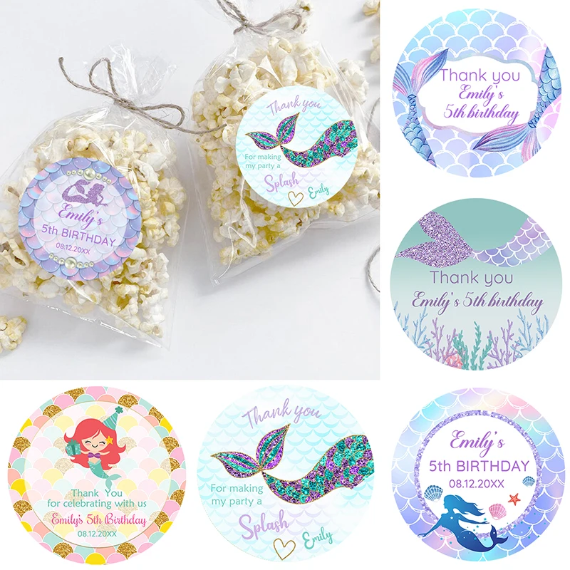 Mermaid Party naklejki na zamówienie dziewczyna dekoracja urodzinowa etykiety zaprojektuj swój własny tekst Baby Shower Little-Mermaid Sticker