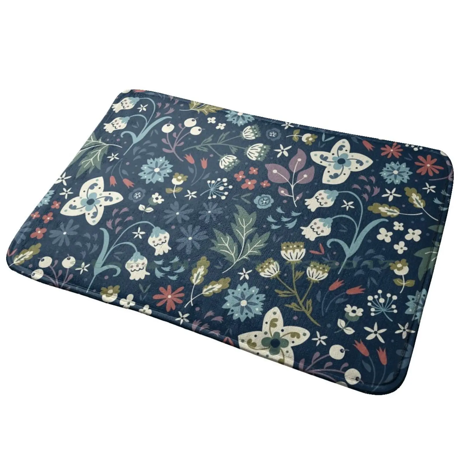 Wild Meadow Entrance Door Mat Bath Mat Rug Florals Pattern Vintage Illustartion Organic Anti-Slip Bedroom Kitchen Foot Mat