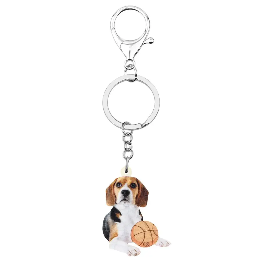 Bonsny Acrylic Cute Beagles Dog Keychains Keyring Long Pet Animal Jewelry Key Chain For Kids Teens Classic Birthday Gift Charms