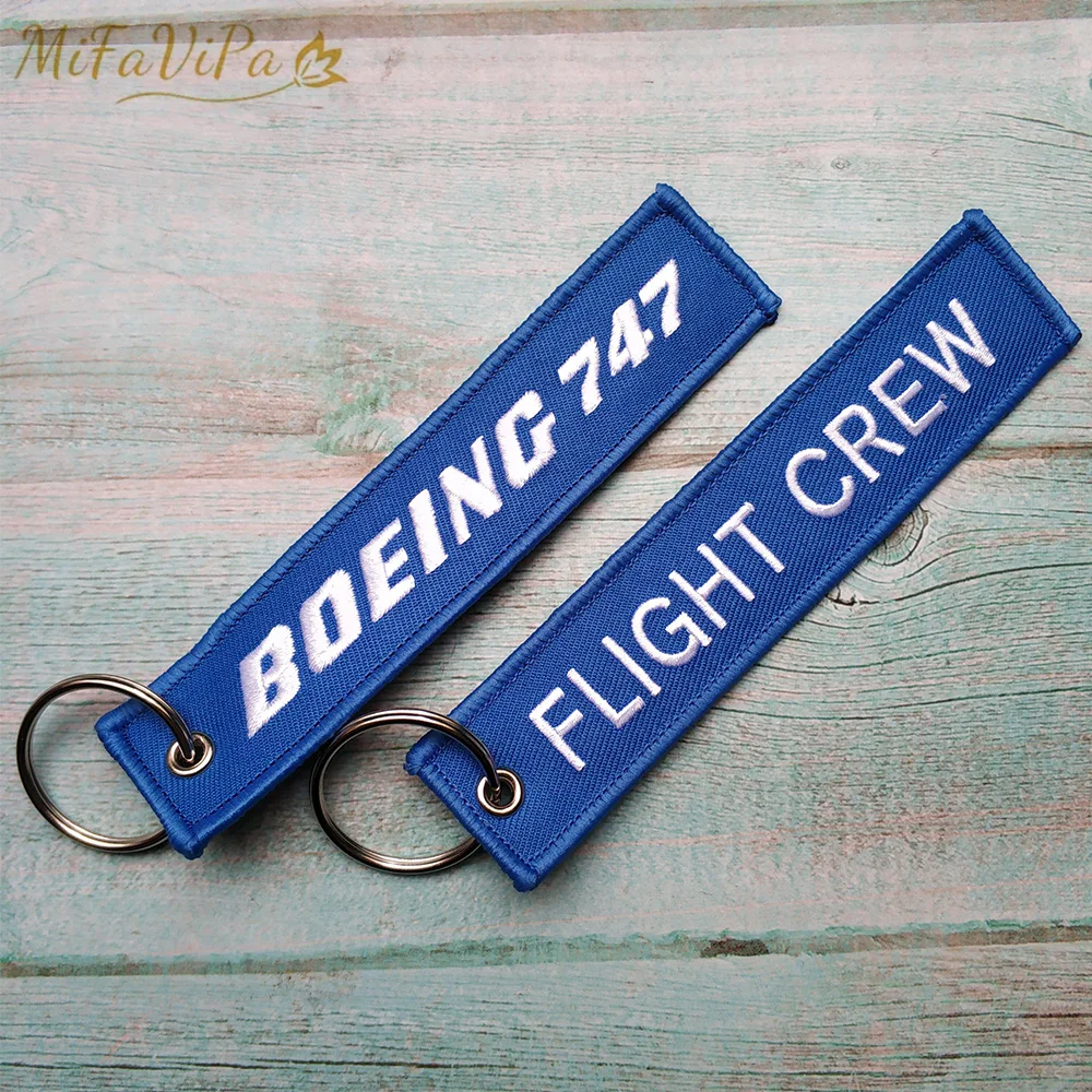 2 PCS Blue Boeing 747 Llavero Fashion Trinket Keychain Porte Clef Embroidery Aviation Key Chains Flight Crew Sleutelhanger Tags