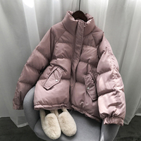 2021 Autumn Winter New Korean Style Women Bread Service Fashion Over The Hnee Hooded Down Padded Jacket Loose Warm Overcoat