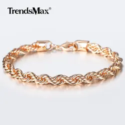 5/6mm 585 Rose Gold Color Bracelet Wave Twisted Rope Link Chain for Women Men Jewelry Party Wedding Trendy 2020 New CB47