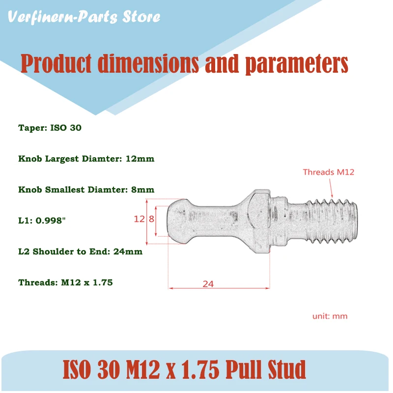 1/2/3/5/10pcs ISO30 Pull Stud Retention Knob M12x1.75 For HSD Spindle CNC Router: Biesse, Bermag, Bussellator, CNT, DMS