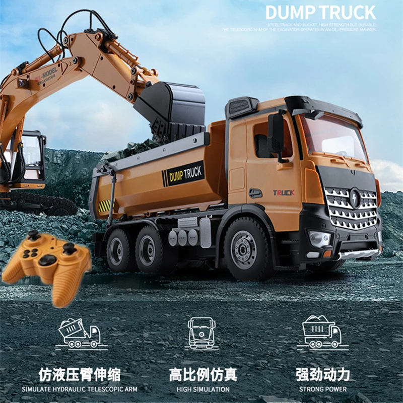 Simulation Hydraulic Telescopic Arm Remote Control Dump Truck 2.4G 4WD Rubber Tire Lighting Sound Free Lift Bucket RC Car Model