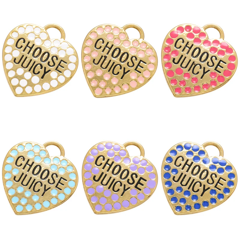 ZHUKOU Enamel heart Pendant CHOOSE JUICY Pendant for Handmade Necklace Earrings Jewelry Accessories Supply Wholesale VD1016