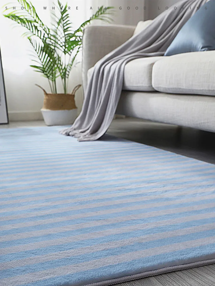 Blue Plush Carpet for Living Room Thick Striped Rugs Kids Children Bedroom Fluffy Carpets Soft Coffee Table Decor Rug Sofa Mat